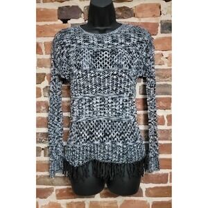 Autumn Cashmere Kids Black  White Fringe Hem Knit Sweater  Long Sleeve 12 Cotton